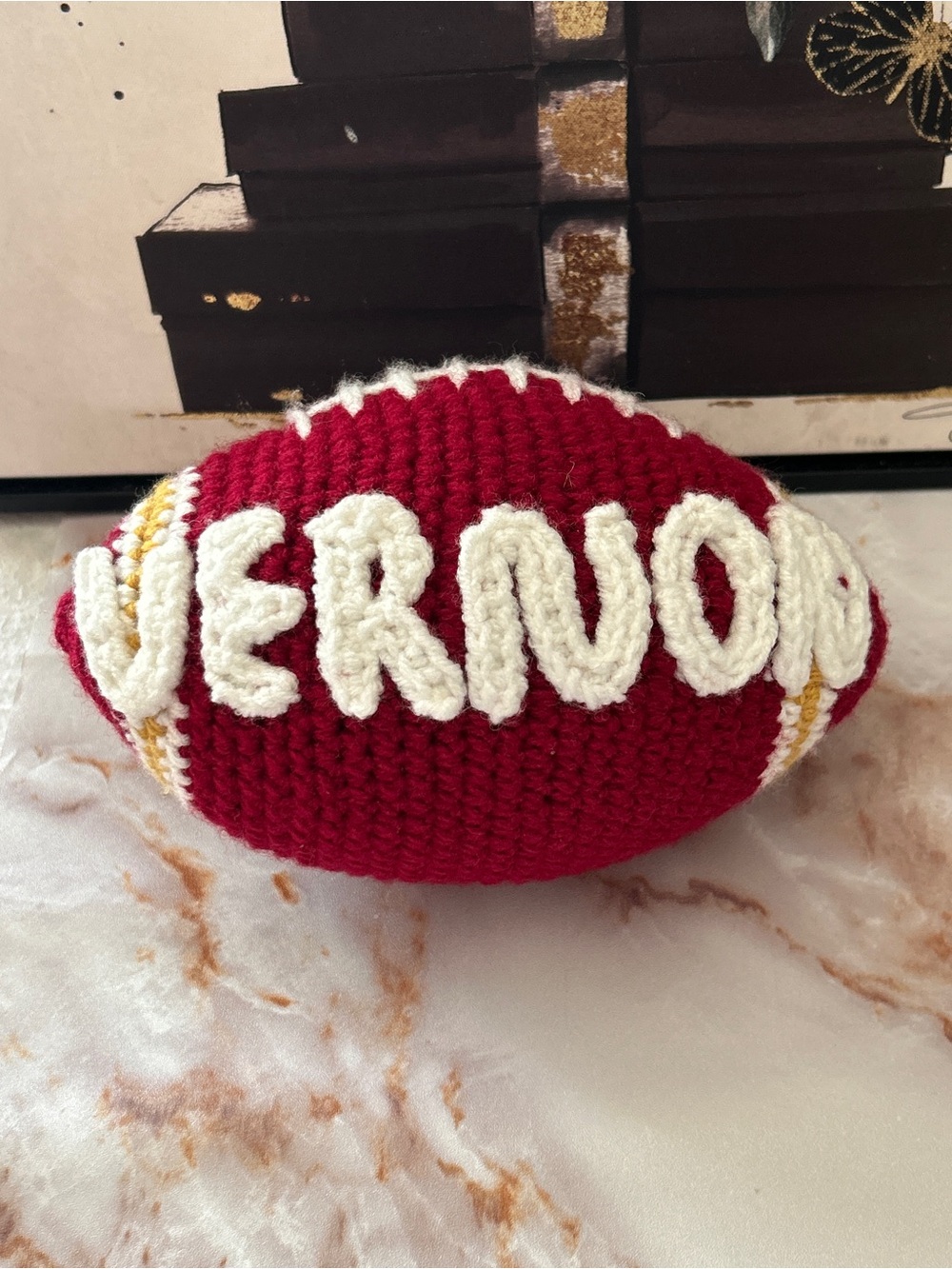 Buy now price Crochet football plush (brown/white) customs made to order - Picture 9 of 12